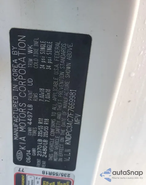 2015 Kia Sportage Ex z USA, uszkodzony, nr VIN KNDPC3AC7F7669981